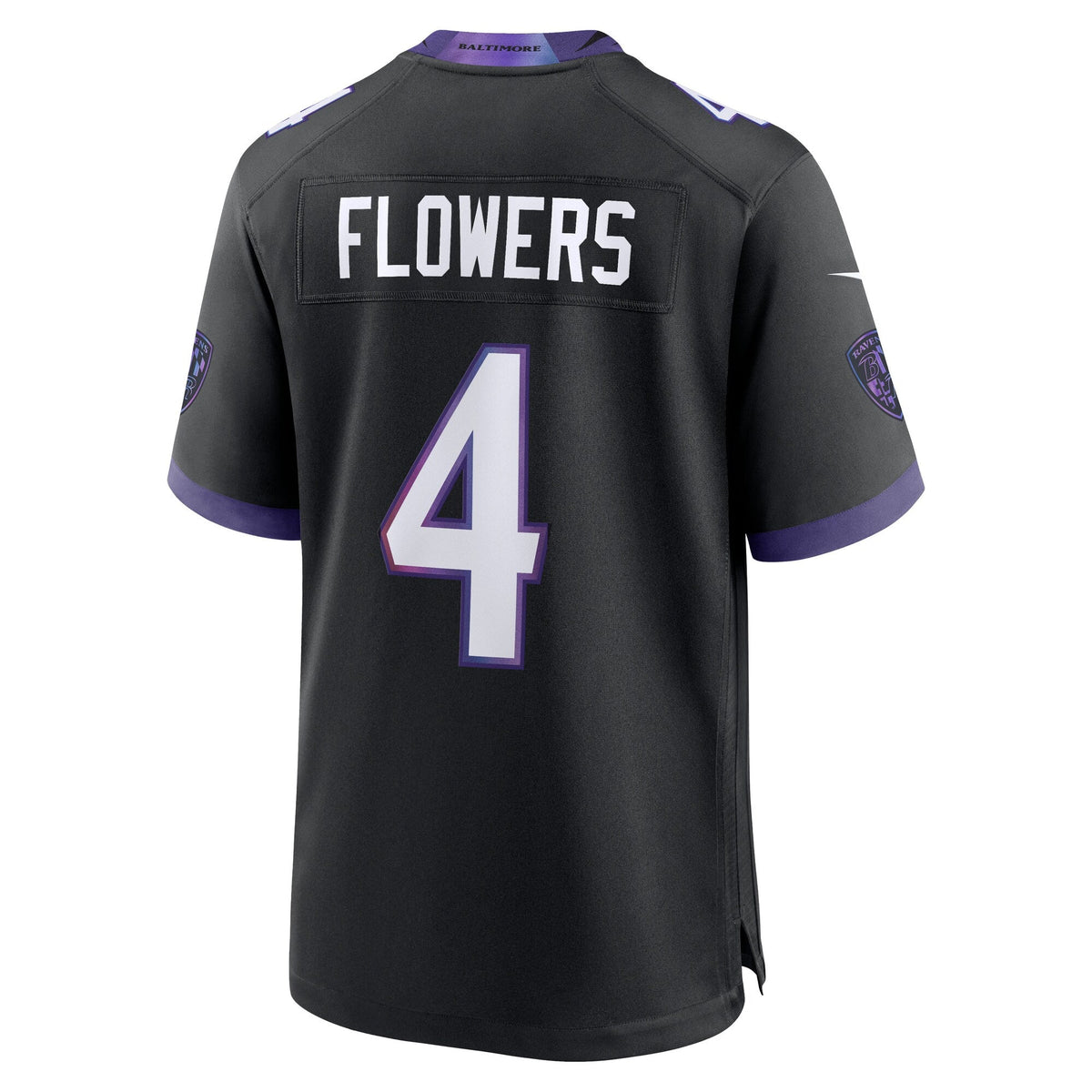 Baltimore Ravens Zay Flowers Black Alternate Game Jersey product image 4, provided for visual reference and product detail