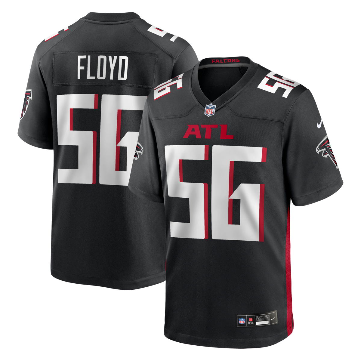 Atlanta Falcons Leonard Floyd Black Team Game Jersey product image 1, provided for visual reference and product detail review