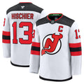 New Jersey Devils Nico Hischier White Away Premium Jersey product image 1, provided for visual reference and product detail