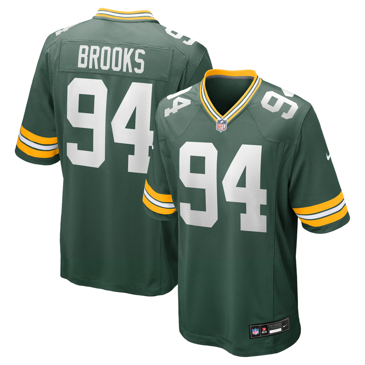 Green Bay Packers Karl Brooks Green Game Jersey product image 1, provided for visual reference and product detail review