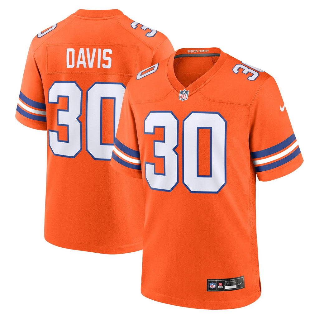 Denver Broncos Terrell Davis Orange Retired Player Alternate Game Jersey product image 2, provided for visual reference and
