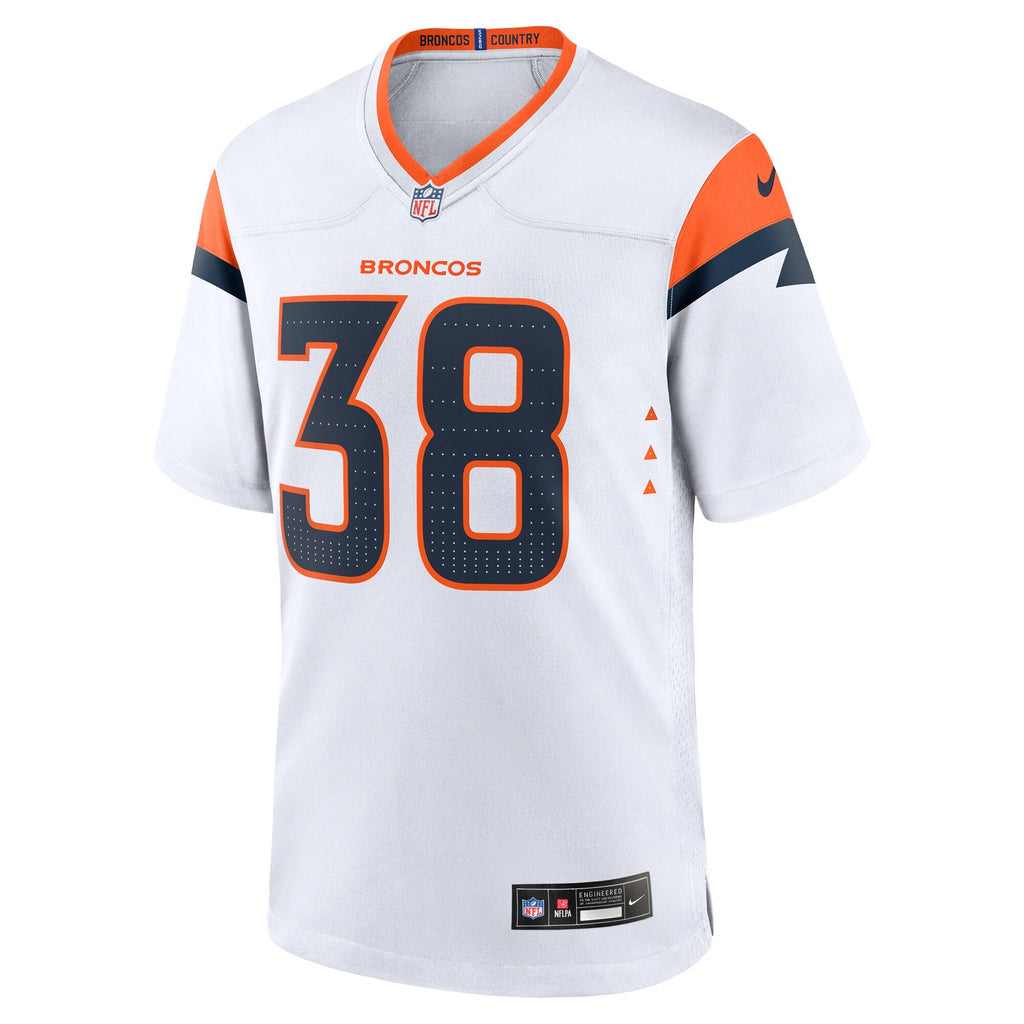 Denver Broncos Jaleel McLaughlin White Game Jersey product image 3, provided for visual reference and product detail review