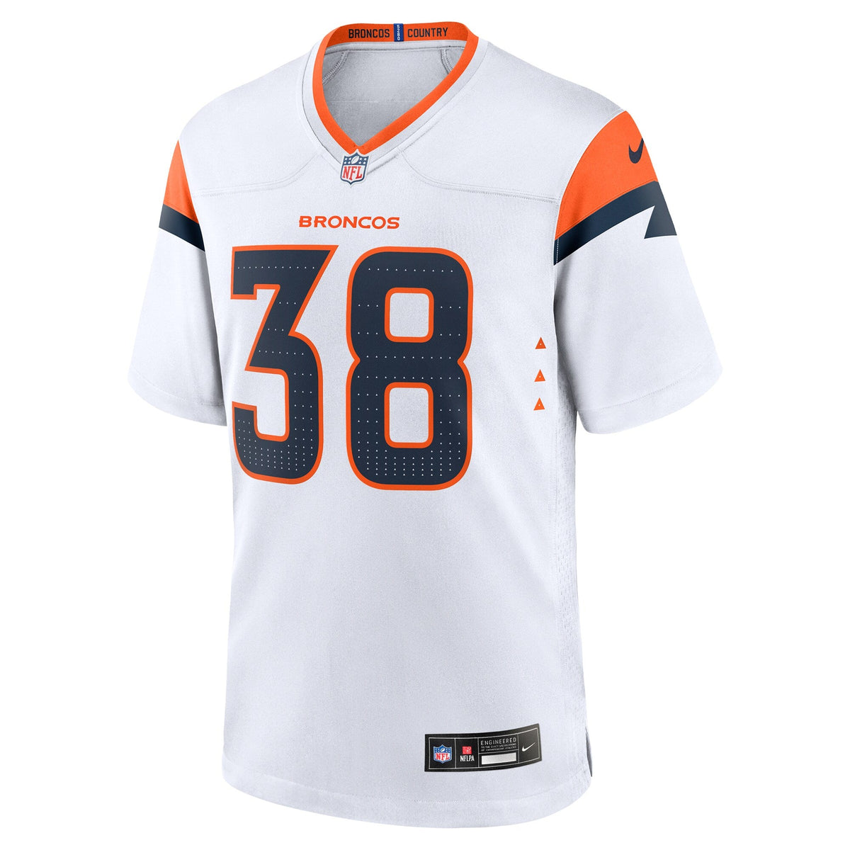 Denver Broncos Jaleel McLaughlin White Game Jersey product image 3, provided for visual reference and product detail review