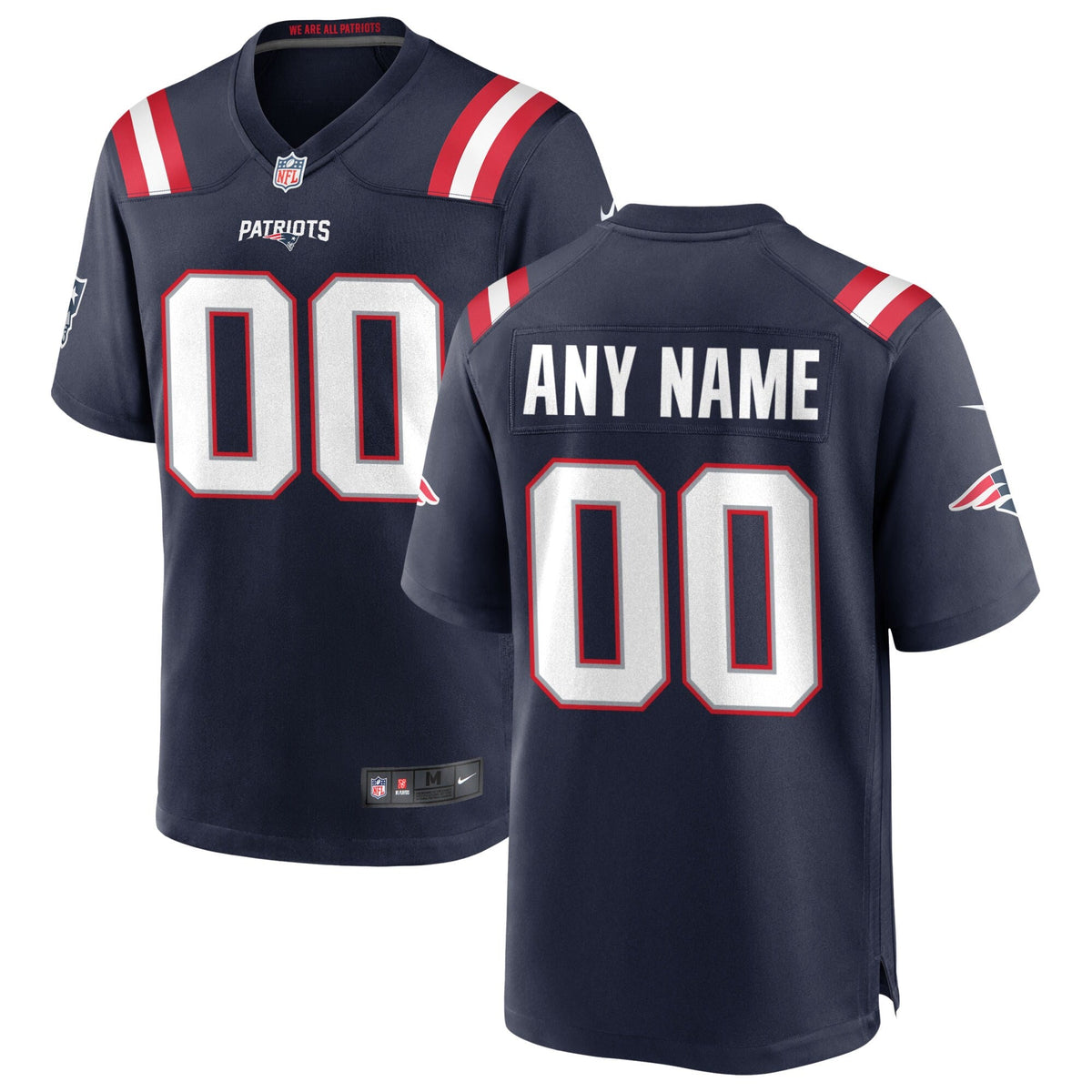 New England Patriots Navy Custom Game Jersey product image 1, provided for visual reference and product detail review