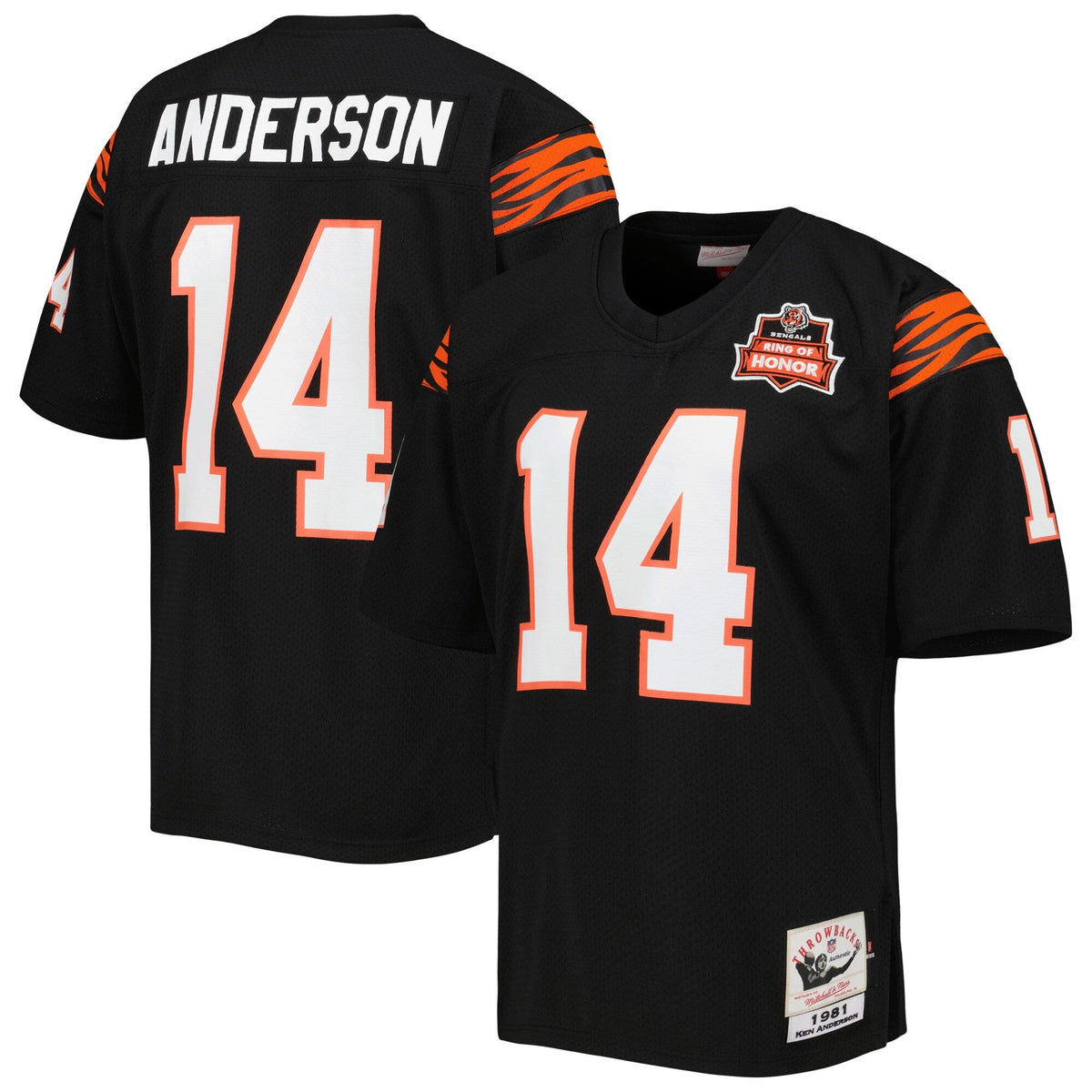 Cincinnati Bengals 1981 Ken Anderson Black Authentic Throwback Retired Player Jersey product image 2, provided for visual