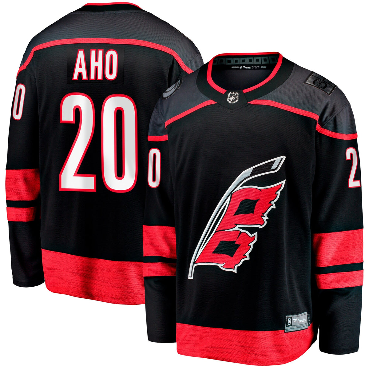 Carolina Hurricanes Sebastian Aho Black Home Breakaway Jersey product image 2, provided for visual reference and product