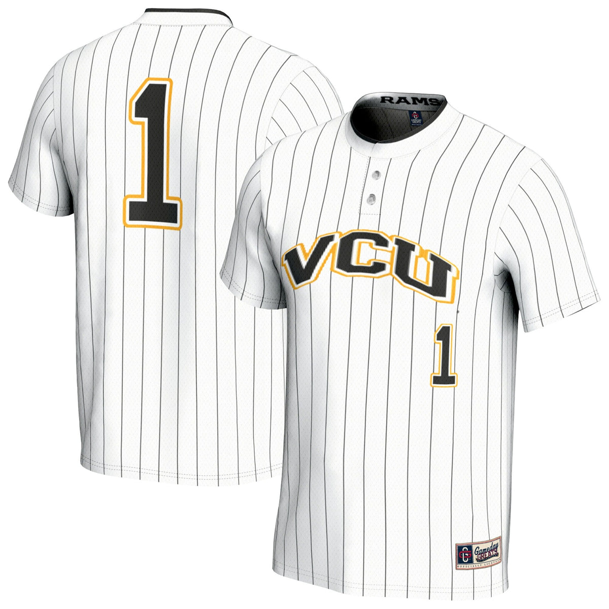 VCU Rams Lightweight Collegiate Softball Fashion Jersey - White product image 1, provided for visual reference and product