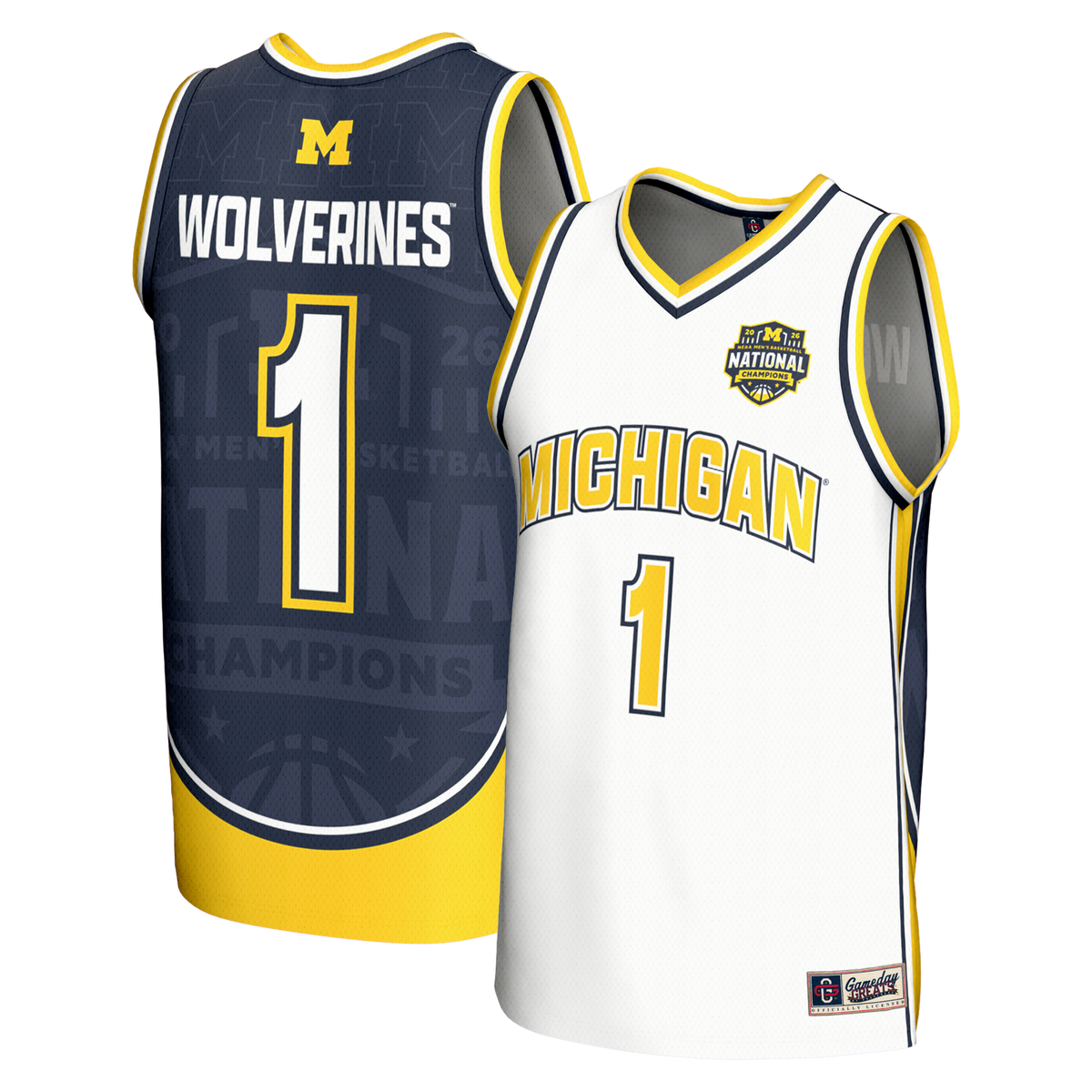 Michigan Wolverines 2026 NCAA Basketball National Champions #1 Commemorative Fashion Jersey - White product image 1,