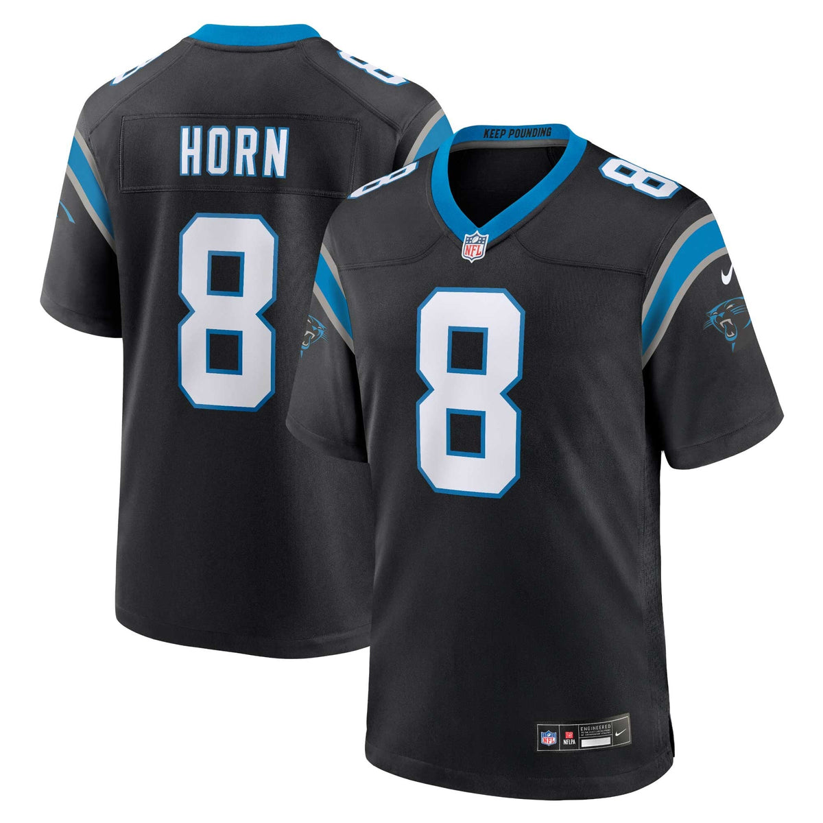 Carolina Panthers Jaycee Horn Black Game Jersey product image 2, provided for visual reference and product detail review