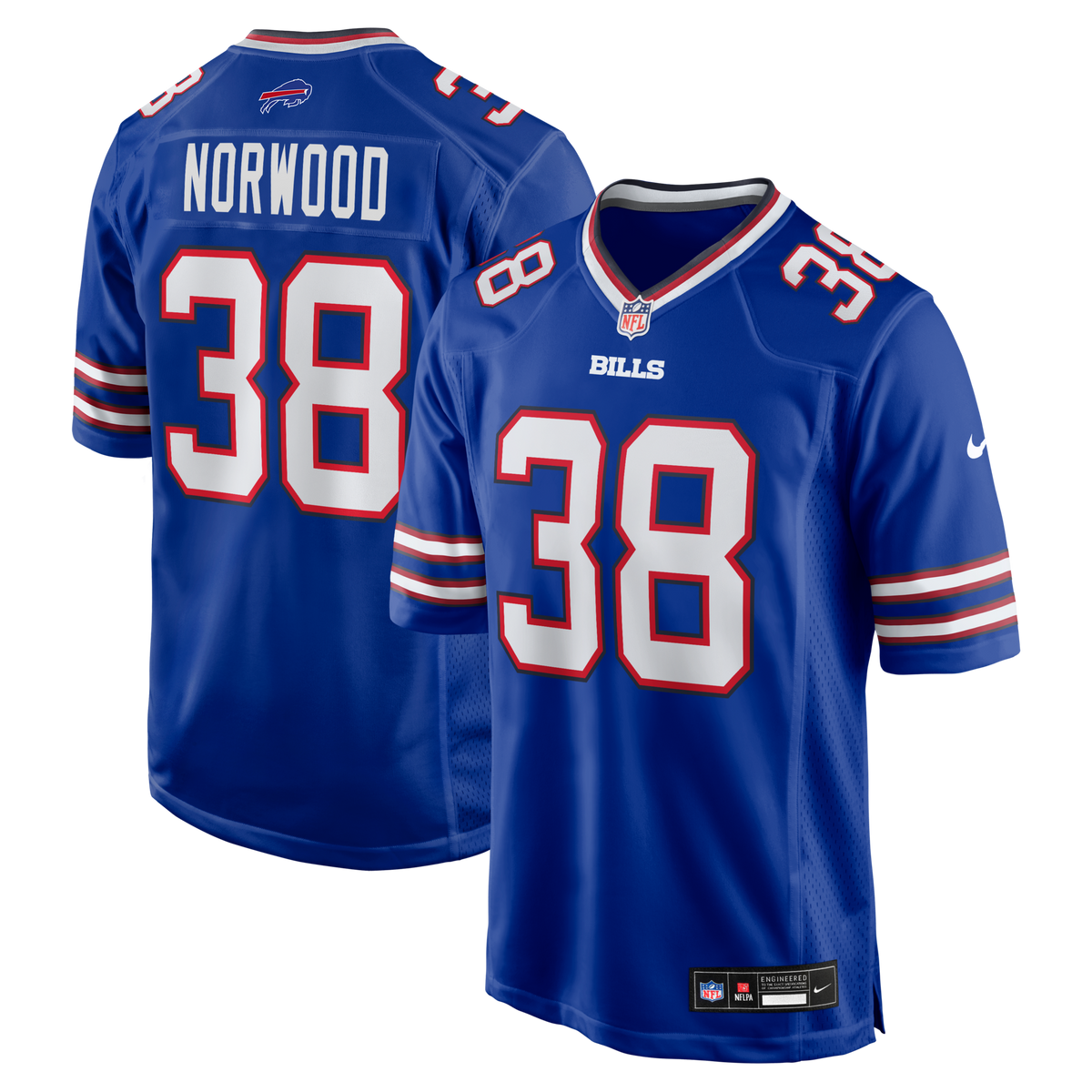 Buffalo Bills Tre Norwood Royal Team Game Jersey product image 1, provided for visual reference and product detail review