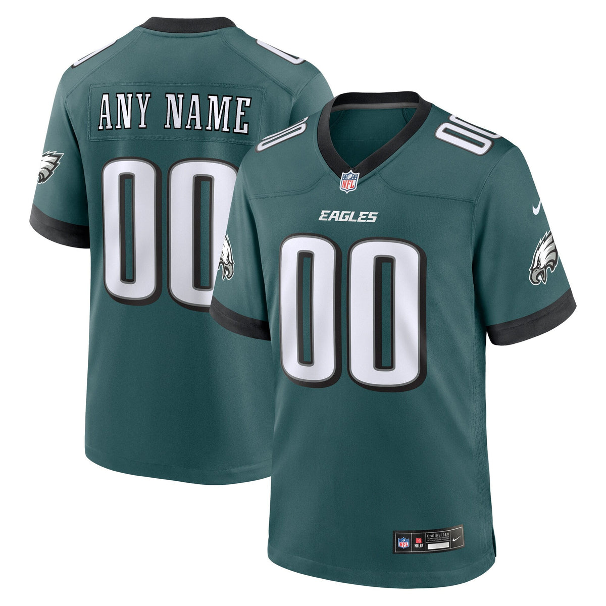 Philadelphia Eagles Midnight Green Custom Game Jersey product image 1, provided for visual reference and product detail