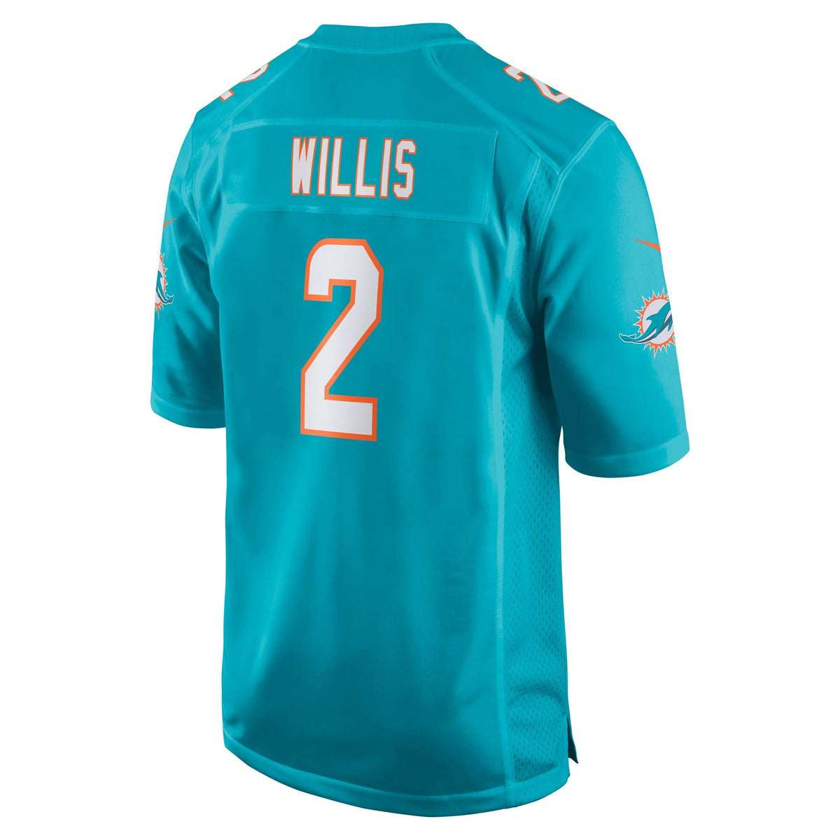 Miami Dolphins Malik Willis Aqua Game Jersey product image 4, provided for visual reference and product detail review