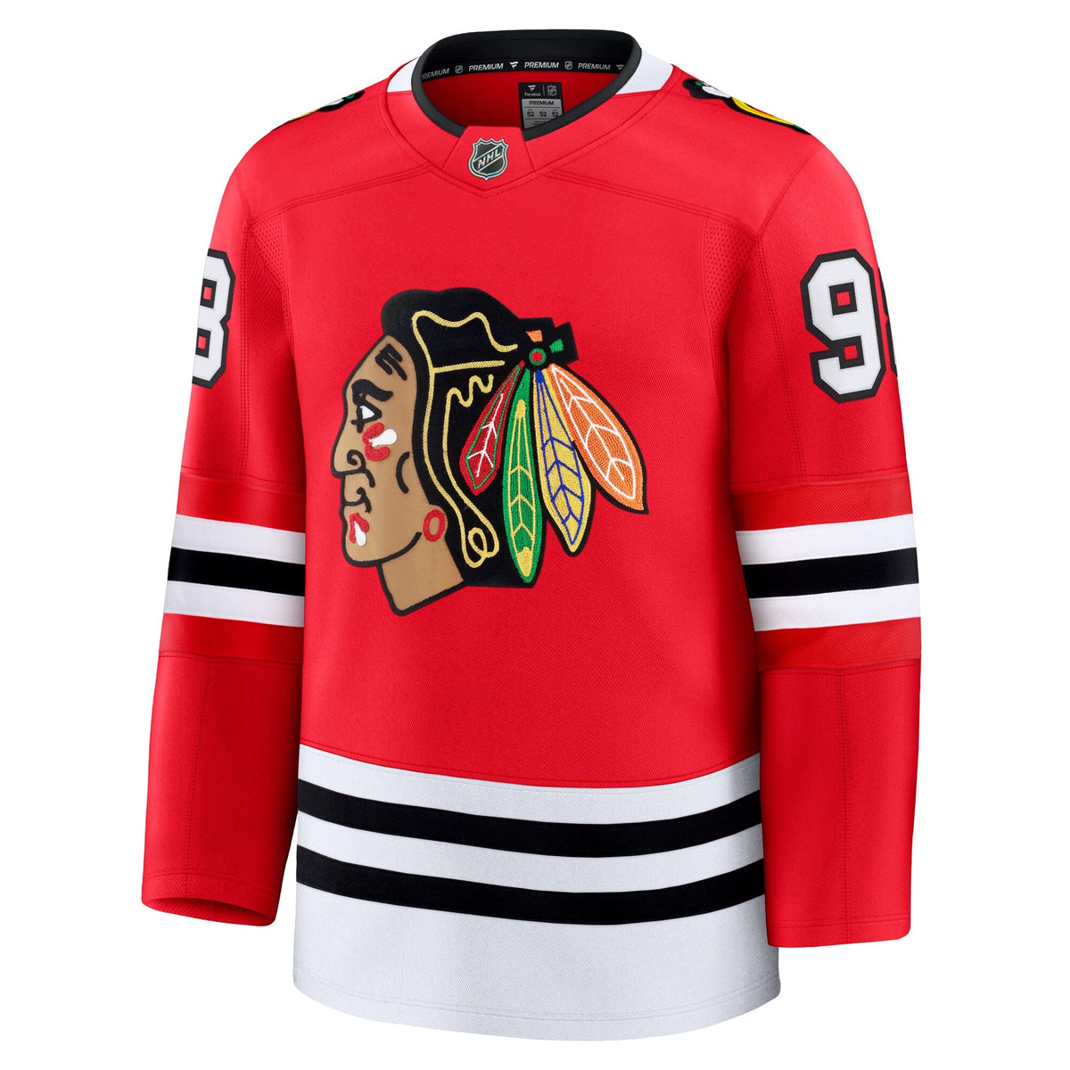 Chicago Blackhawks Connor Bedard Red Home Premium Jersey product image 3, provided for visual reference and product detail