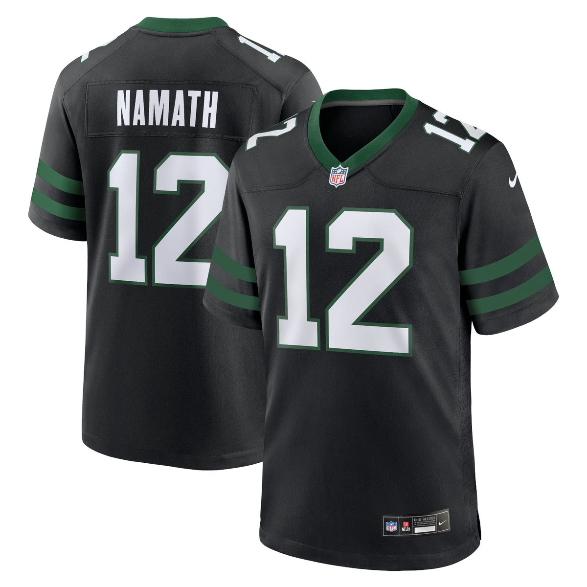 New York Jets Joe Namath Legacy Black Alternate Retired Player Game Jersey product image 2, provided for visual reference