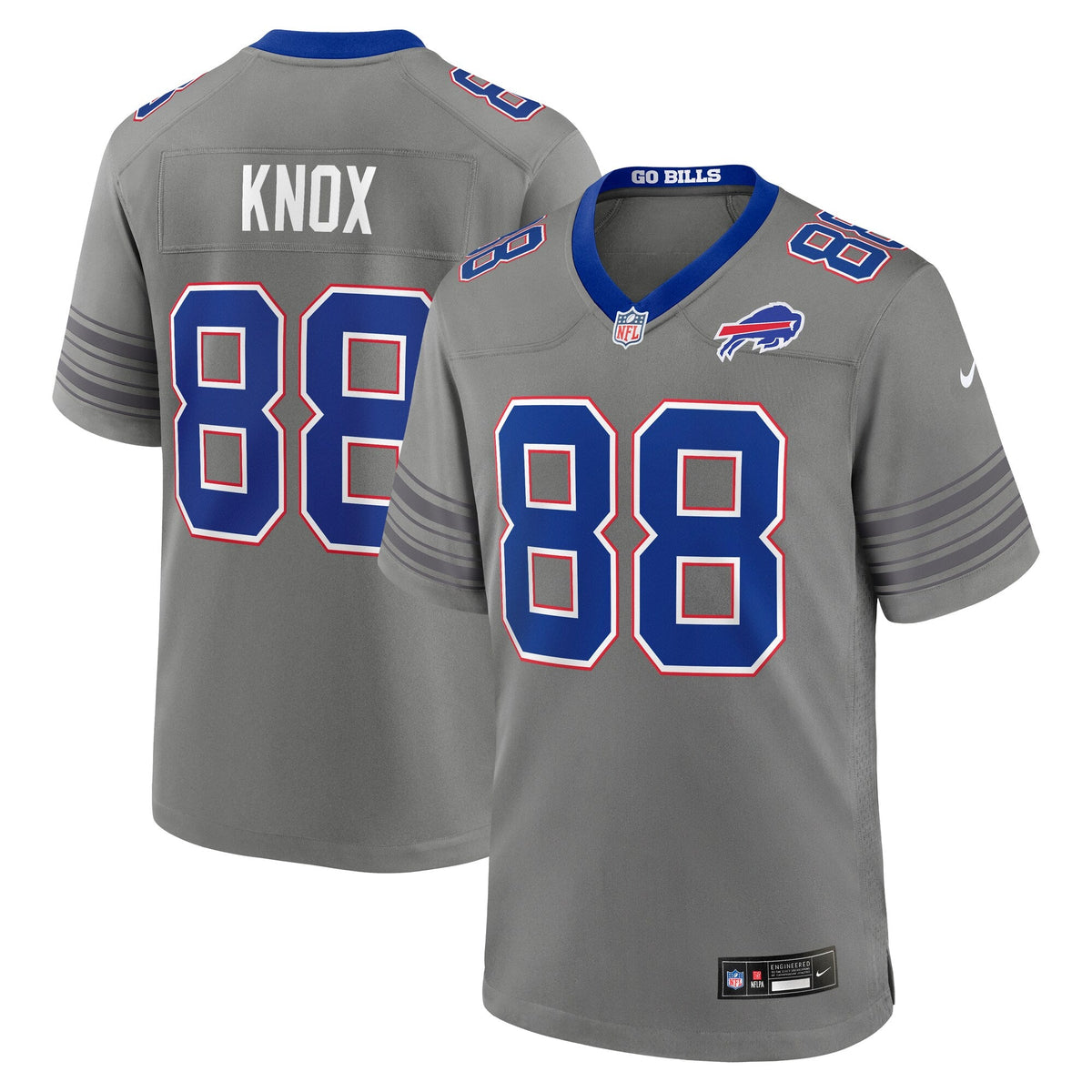 Buffalo Bills Dawson Knox Gray Nickel City Game Jersey product image 2, provided for visual reference and product detail