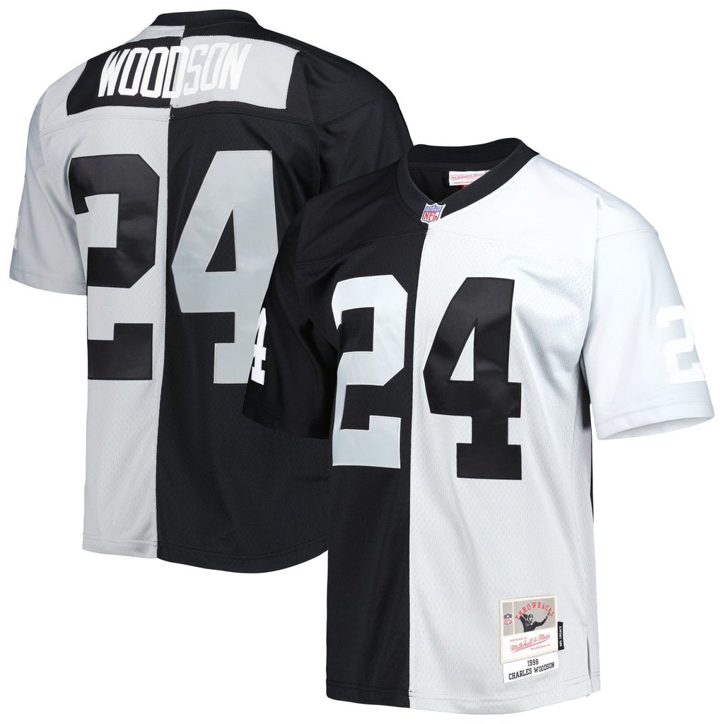 Las Vegas Raiders Charles Woodson Black/Silver 1998 Split Legacy Replica Jersey product image 1, provided for visual