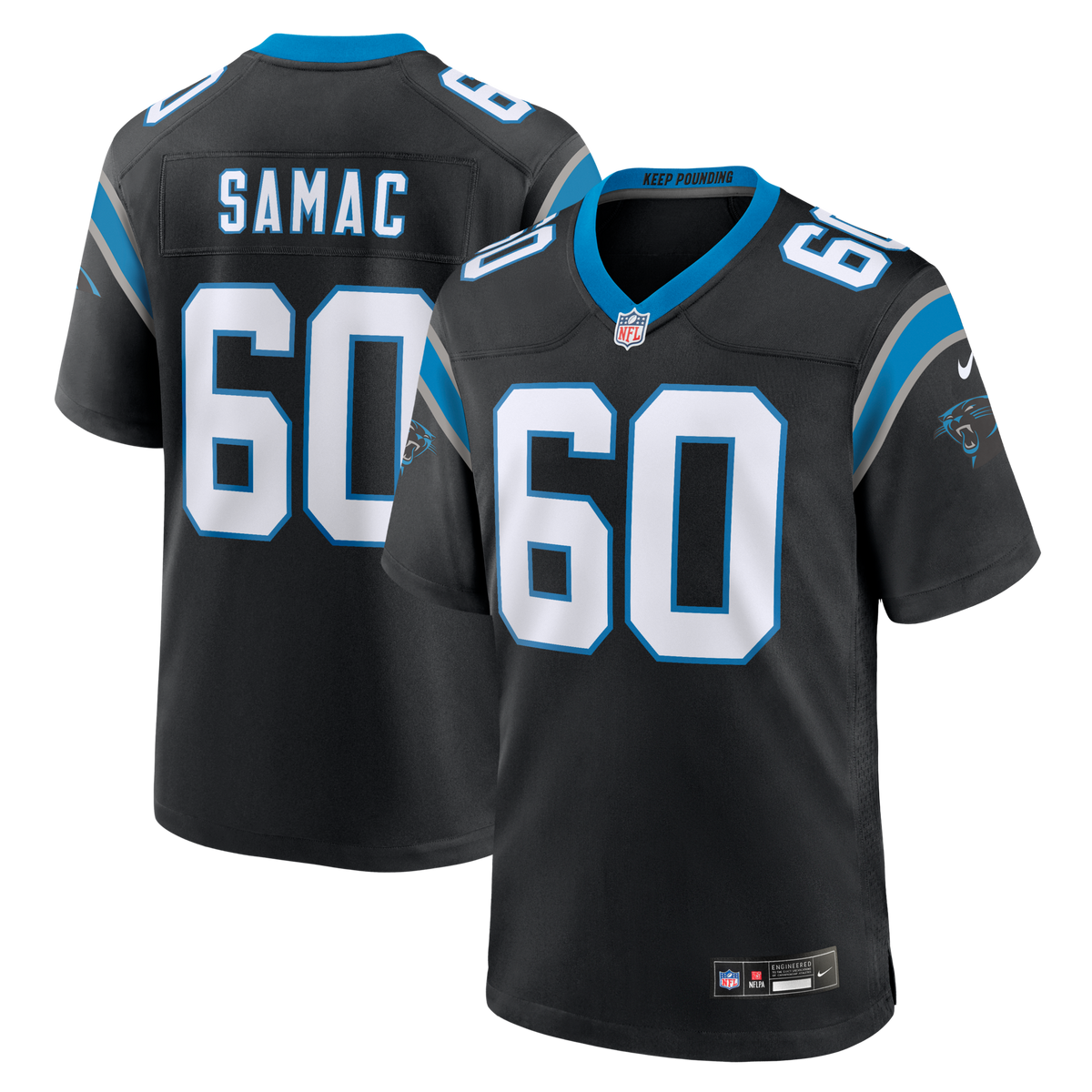 Carolina Panthers Nick Samac Black Team Game Jersey product image 2, provided for visual reference and product detail review