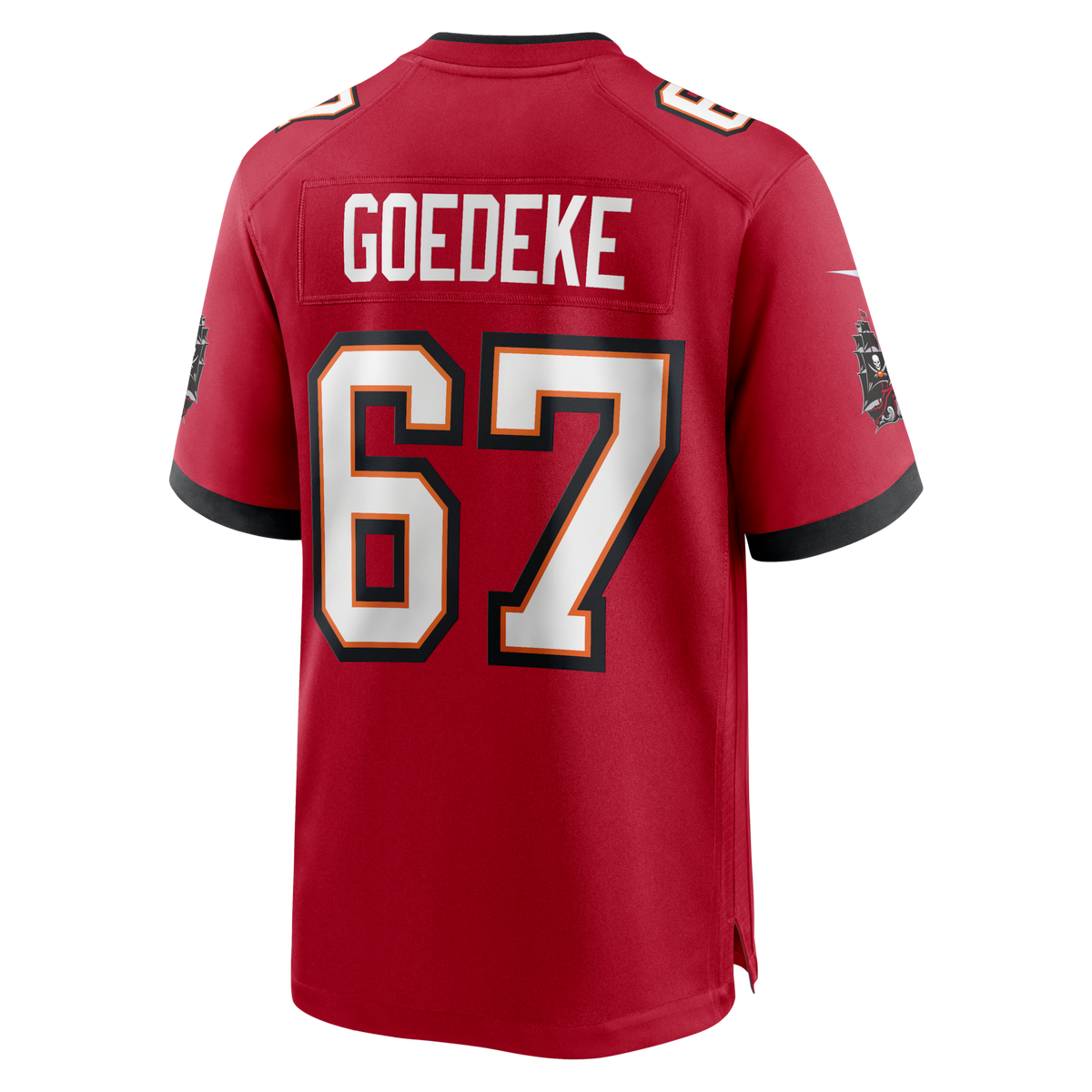 Tampa Bay Buccaneers Luke Goedeke Red Game Player Jersey product image 3, provided for visual reference and product detail