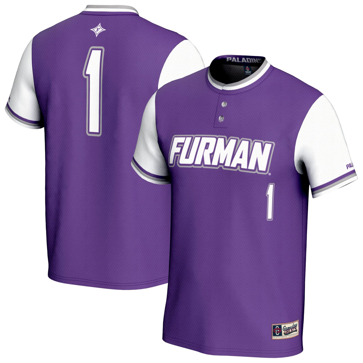 Furman Paladins Lightweight Collegiate Softball Fashion Jersey - Purple product image 2, provided for visual reference and