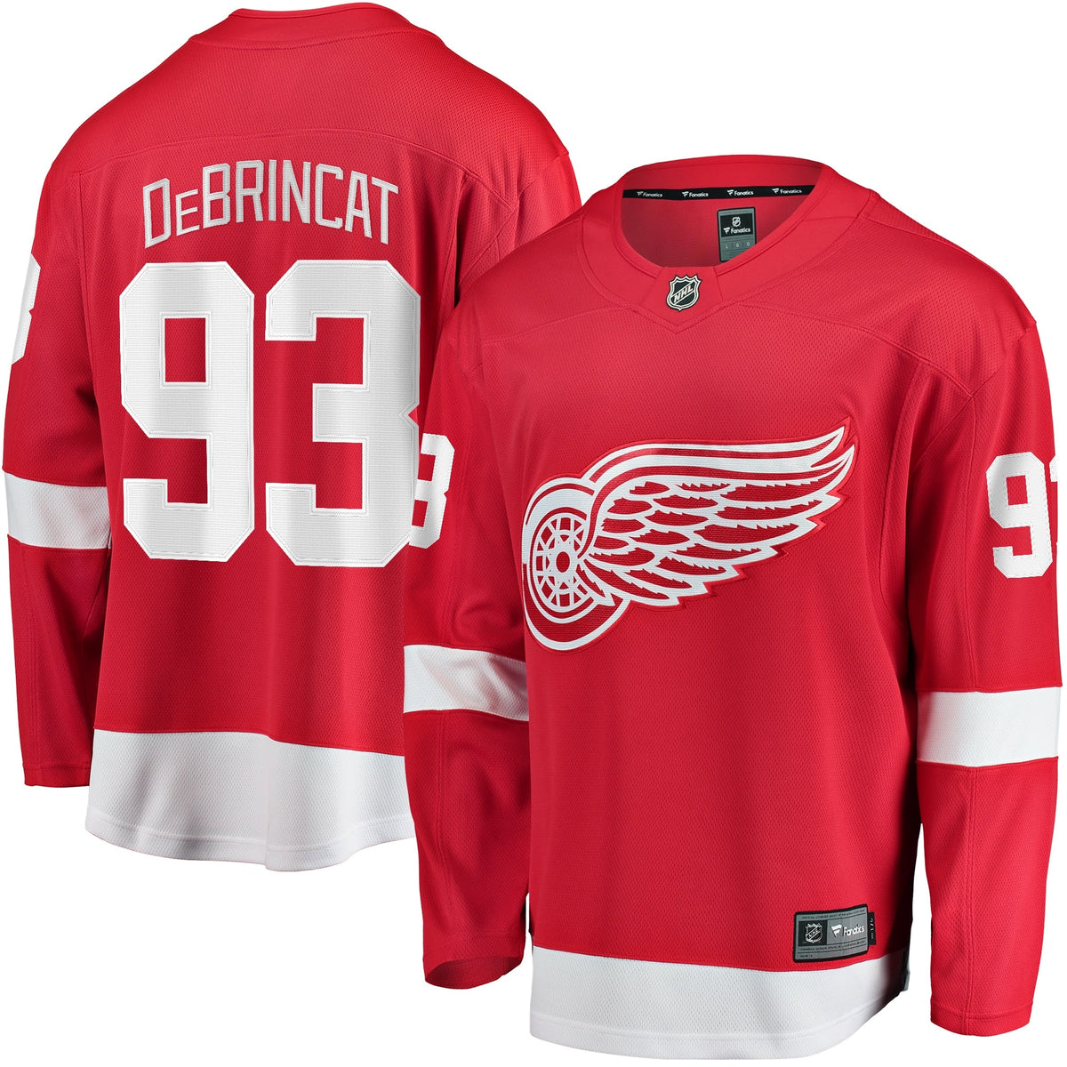 Detroit Red Wings Alex DeBrincat Red Home Breakaway Jersey product image 2, provided for visual reference and product detail