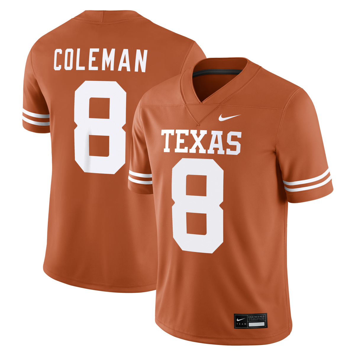Cam Coleman Texas Longhorns Game Football Jersey - Texas Orange product image 2, provided for visual reference and product