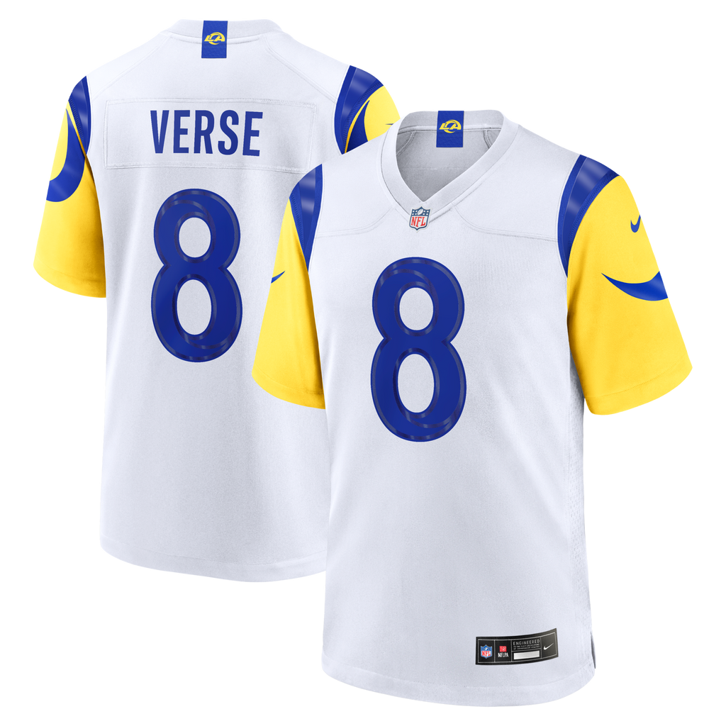 Los Angeles Rams Jared Verse White White Game Player Jersey product image 1, provided for visual reference and product