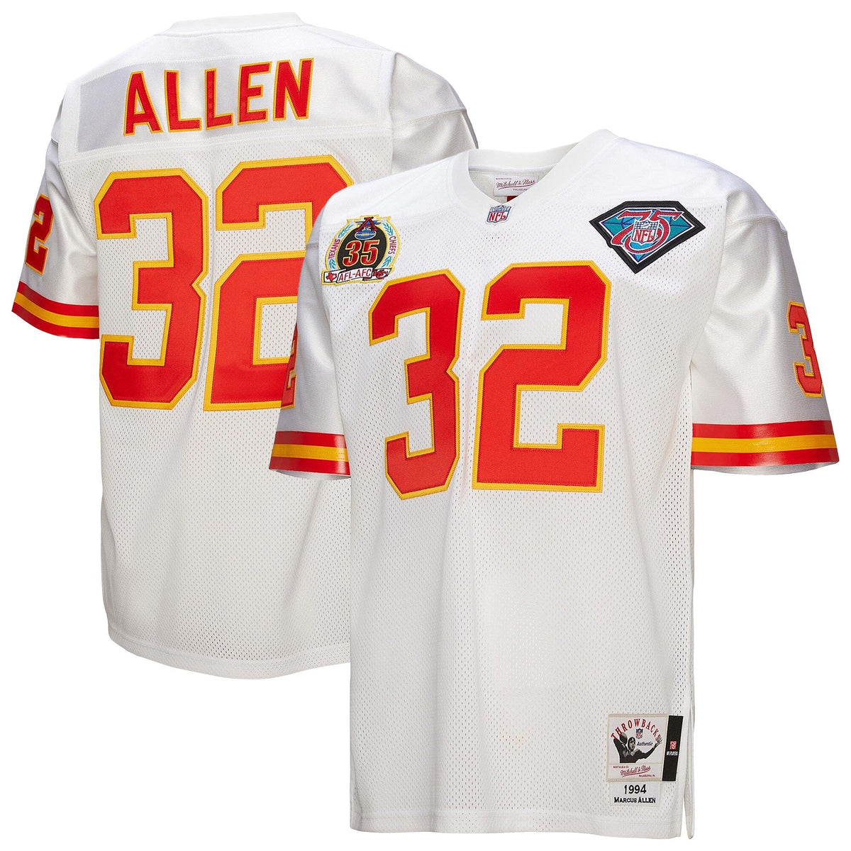 Kansas City Chiefs 1994 Marcus Allen White Authentic Throwback Retired Player Jersey product image 2, provided for visual