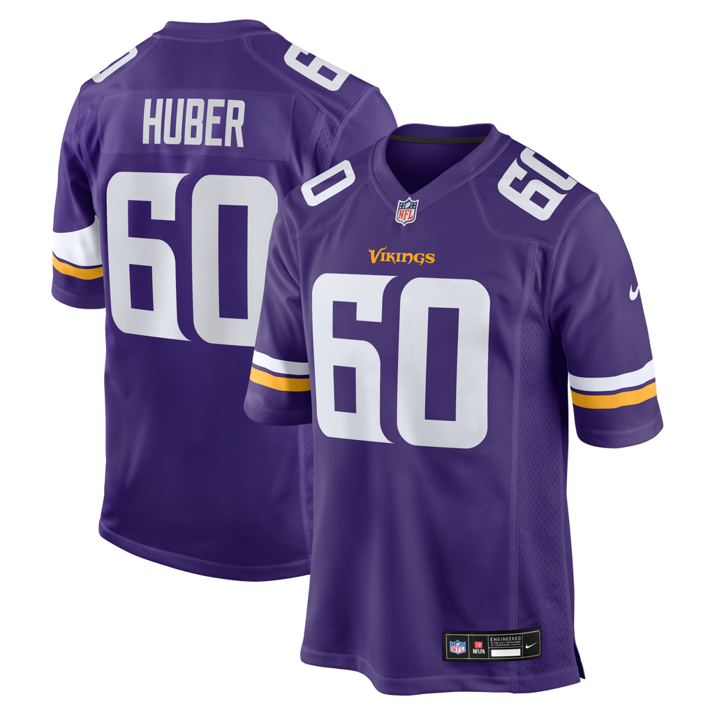 Minnesota Vikings Joe Huber Purple Team Game Jersey product image 1, provided for visual reference and product detail review