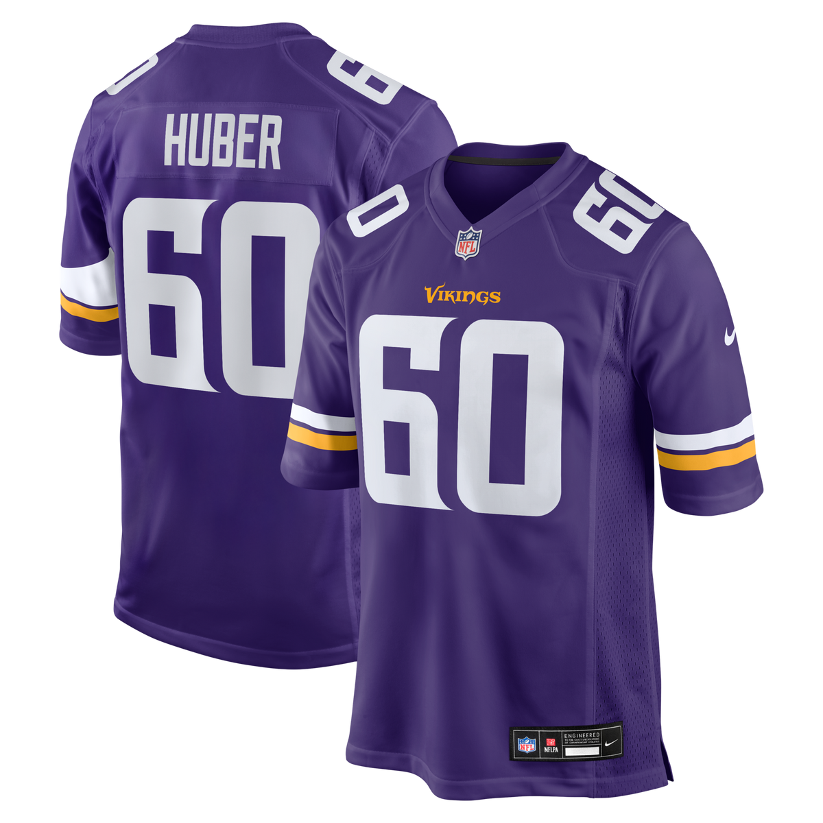 Minnesota Vikings Joe Huber Purple Team Game Jersey product image 1, provided for visual reference and product detail review