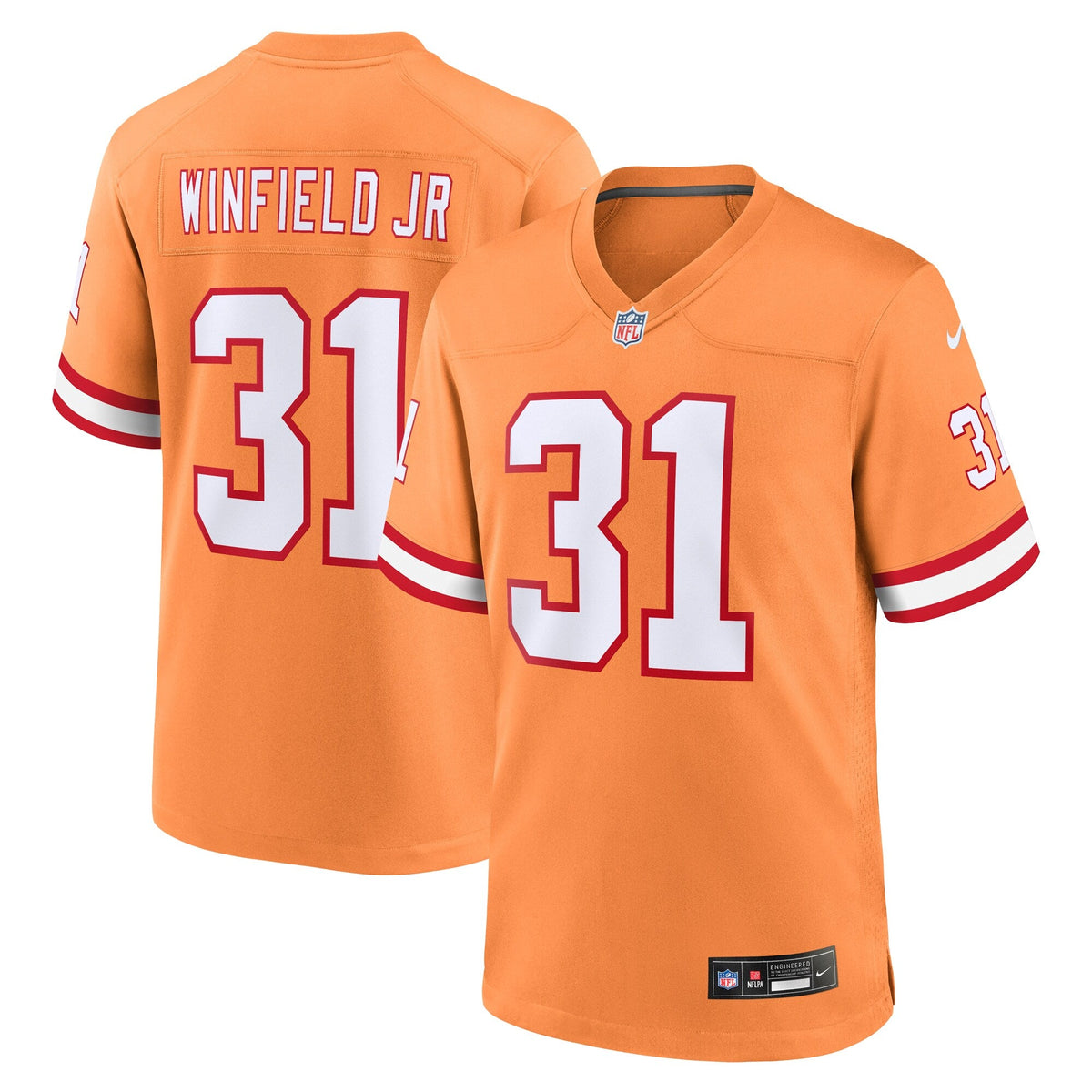 Tampa Bay Buccaneers Antoine Winfield Jr. Orange Throwback Game Jersey product image 1, provided for visual reference and