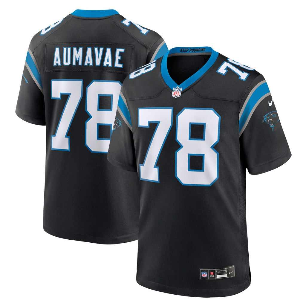 Carolina Panthers Popo Aumavae Black Team Game Jersey product image 2, provided for visual reference and product detail