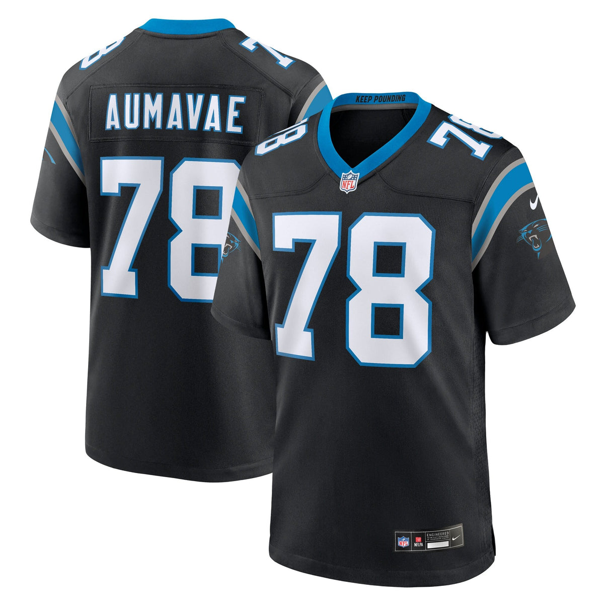 Carolina Panthers Popo Aumavae Black Team Game Jersey product image 2, provided for visual reference and product detail