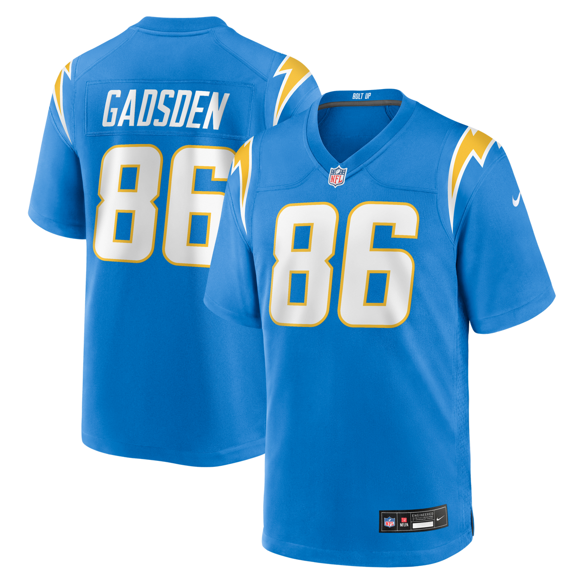 Los Angeles Chargers Oronde Gadsden Powder Blue Team Game Jersey product image 1, provided for visual reference and product