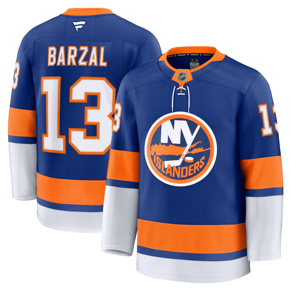 New York Islanders Mathew Barzal Royal Home Premium Jersey product image 2, provided for visual reference and product detail
