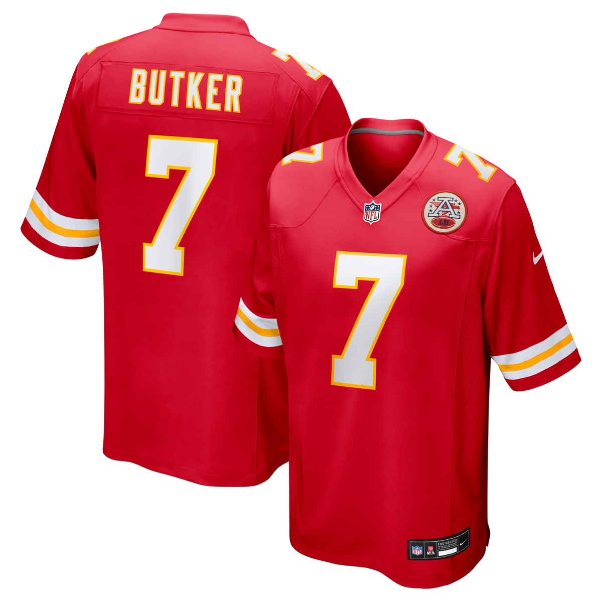 Kansas City Chiefs Harrison Butker Red Game Jersey product image 1, provided for visual reference and product detail review