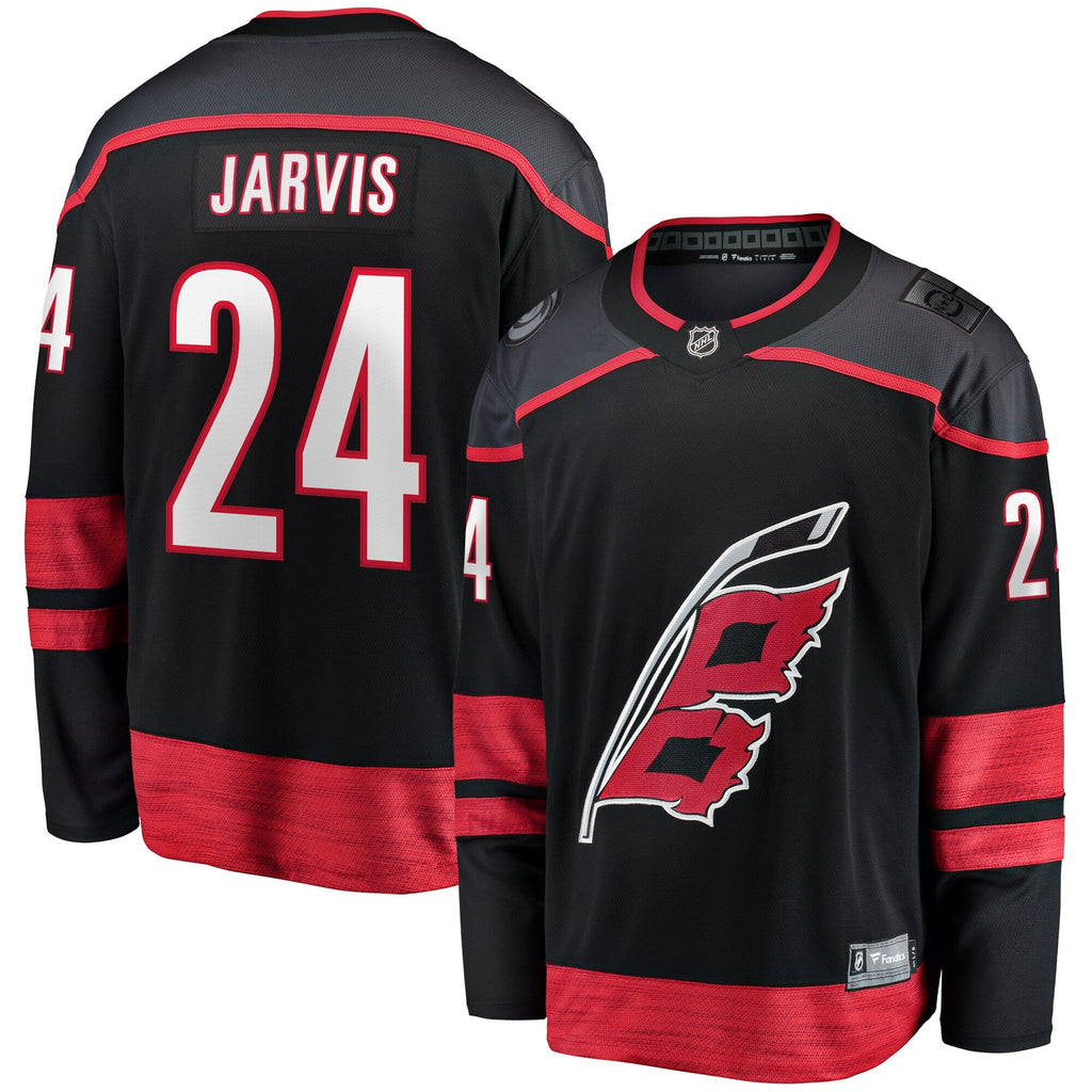 Carolina Hurricanes Seth Jarvis Black Home Breakaway Jersey product image 2, provided for visual reference and product