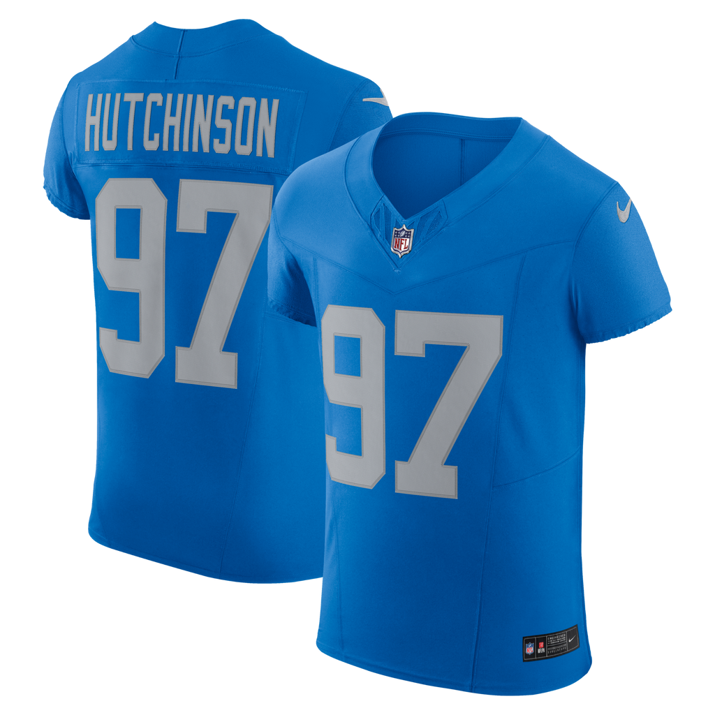 Detroit Lions Aidan Hutchinson Blue Alternate Vapor F.U.S.E. Elite Jersey product image 1, provided for visual reference and