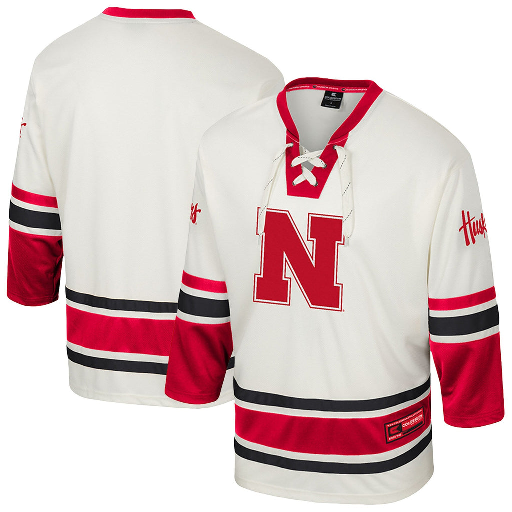 Nebraska Huskers Puck Proud Fashion Hockey Jersey - Cream product image 2, provided for visual reference and product detail
