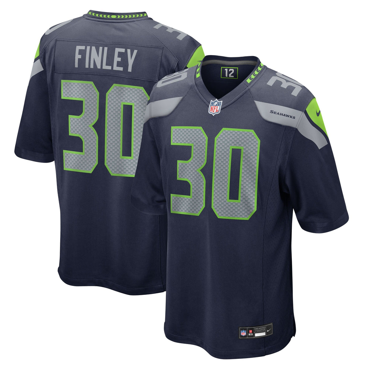 Seattle Seahawks AJ Finley College Navy Team Game Jersey product image 1, provided for visual reference and product detail