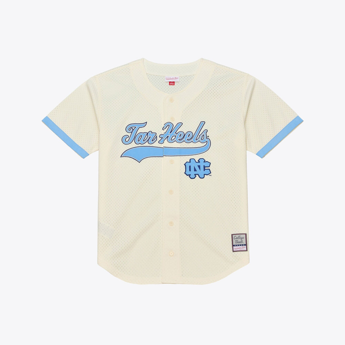 North Carolina Tar Heels Mesh Button-Up Batting Practice Baseball Jersey - Cream product image 2, provided for visual