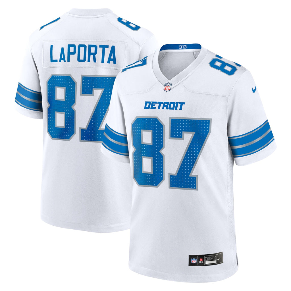 Detroit Lions Sam LaPorta White White Game Jersey product image 2, provided for visual reference and product detail review