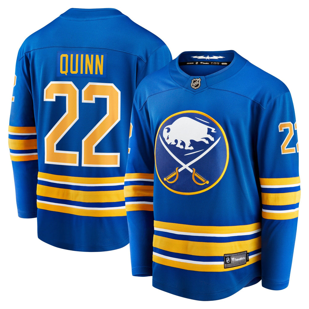 Buffalo Sabres Jack Quinn Royal Home Breakaway Jersey product image 2, provided for visual reference and product detail