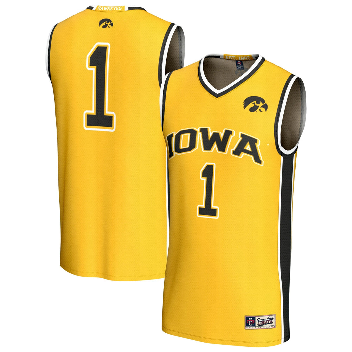 Iowa Hawkeyes Lightweight Collegiate Basketball Fashion Jersey - Gold product image 1, provided for visual reference and