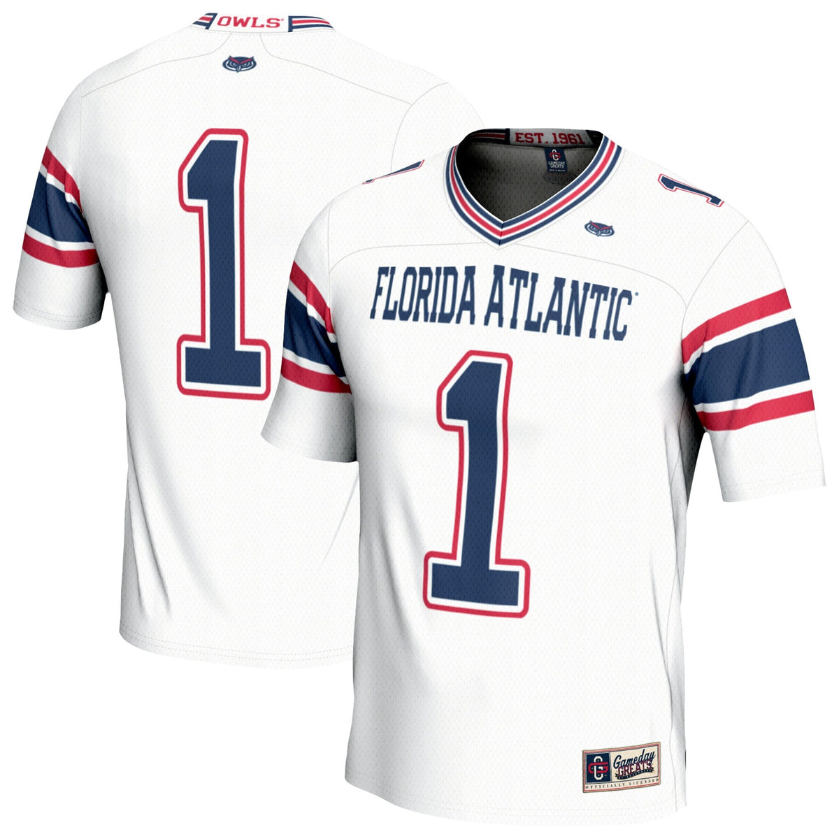 #1 Florida Atlantic Owls Lightweight Football Jersey - White product image 2, provided for visual reference and product