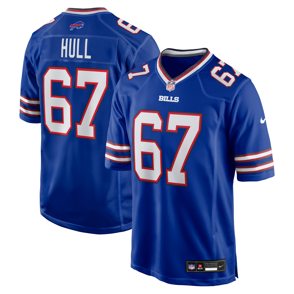 Buffalo Bills Kent Hull Royal Game Retired Player Jersey product image 1, provided for visual reference and product detail