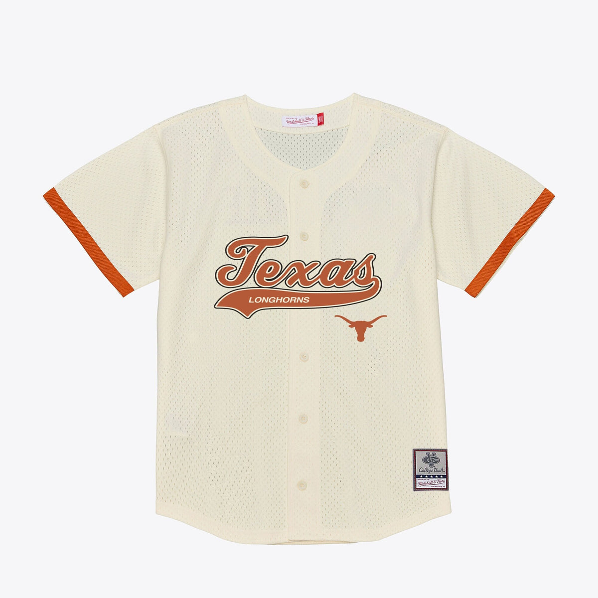 Texas Longhorns Mesh Button-Up Batting Practice Baseball Jersey - Cream product image 1, provided for visual reference and