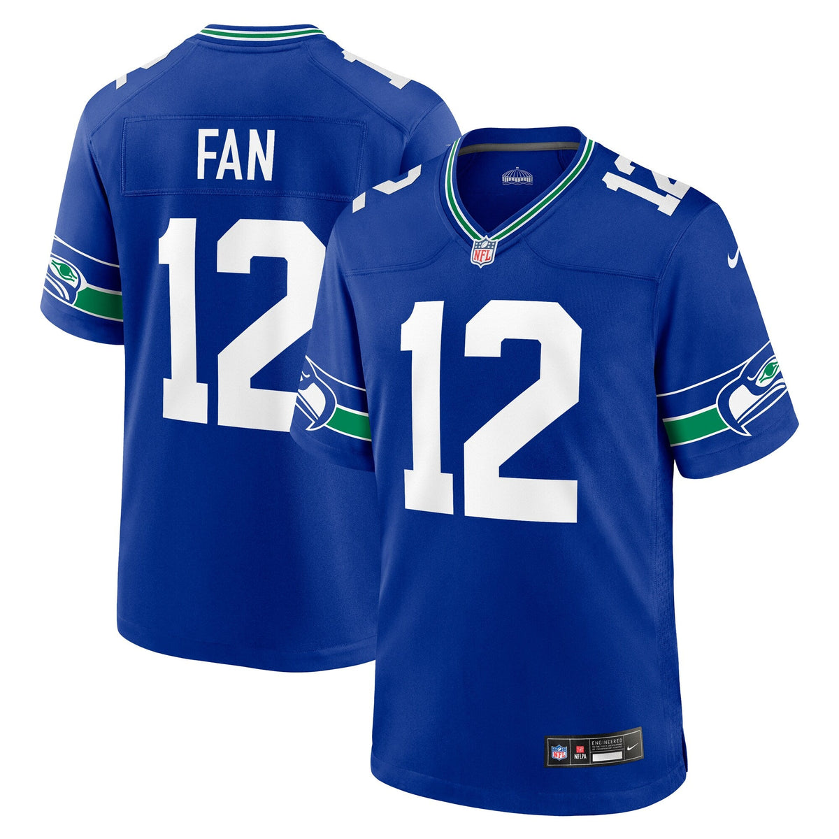 Seattle Seahawks 12s Royal Throwback Player Game Jersey product image 2, provided for visual reference and product detail