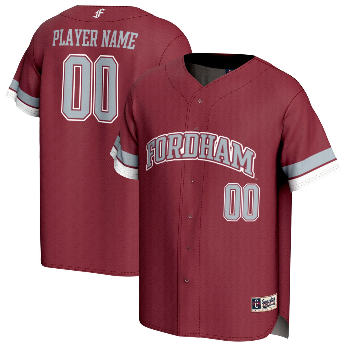 Fordham Rams Lightweight Collegiate Baseball NIL Pick-A-Player Fashion Jersey - Maroon product image 2, provided for visual