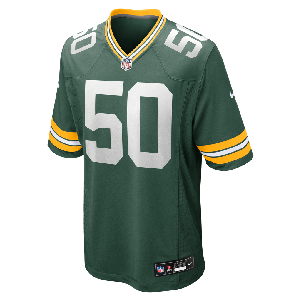 Green Bay Packers Zach Tom Green Game Player Jersey product image 2, provided for visual reference and product detail review