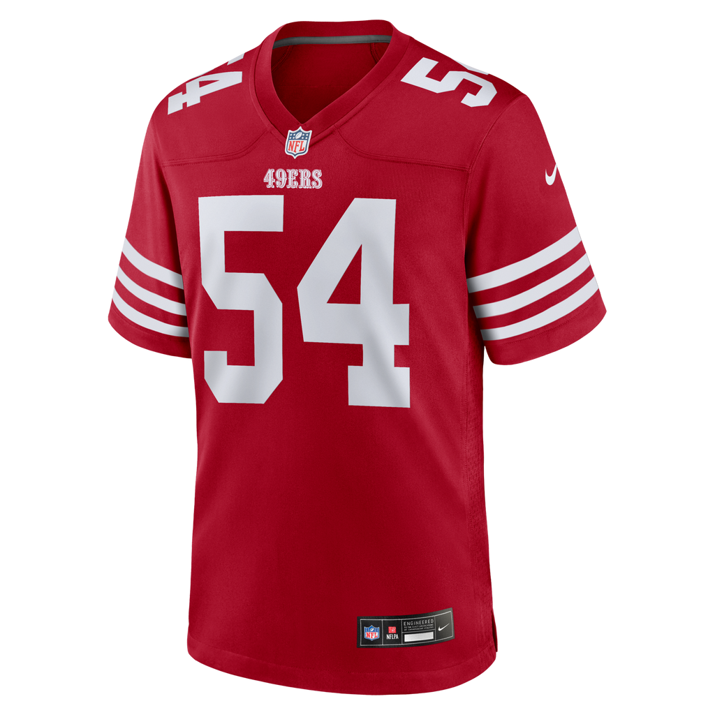 San Francisco 49ers Fred Warner Scarlet Team Game Player Jersey product image 3, provided for visual reference and product